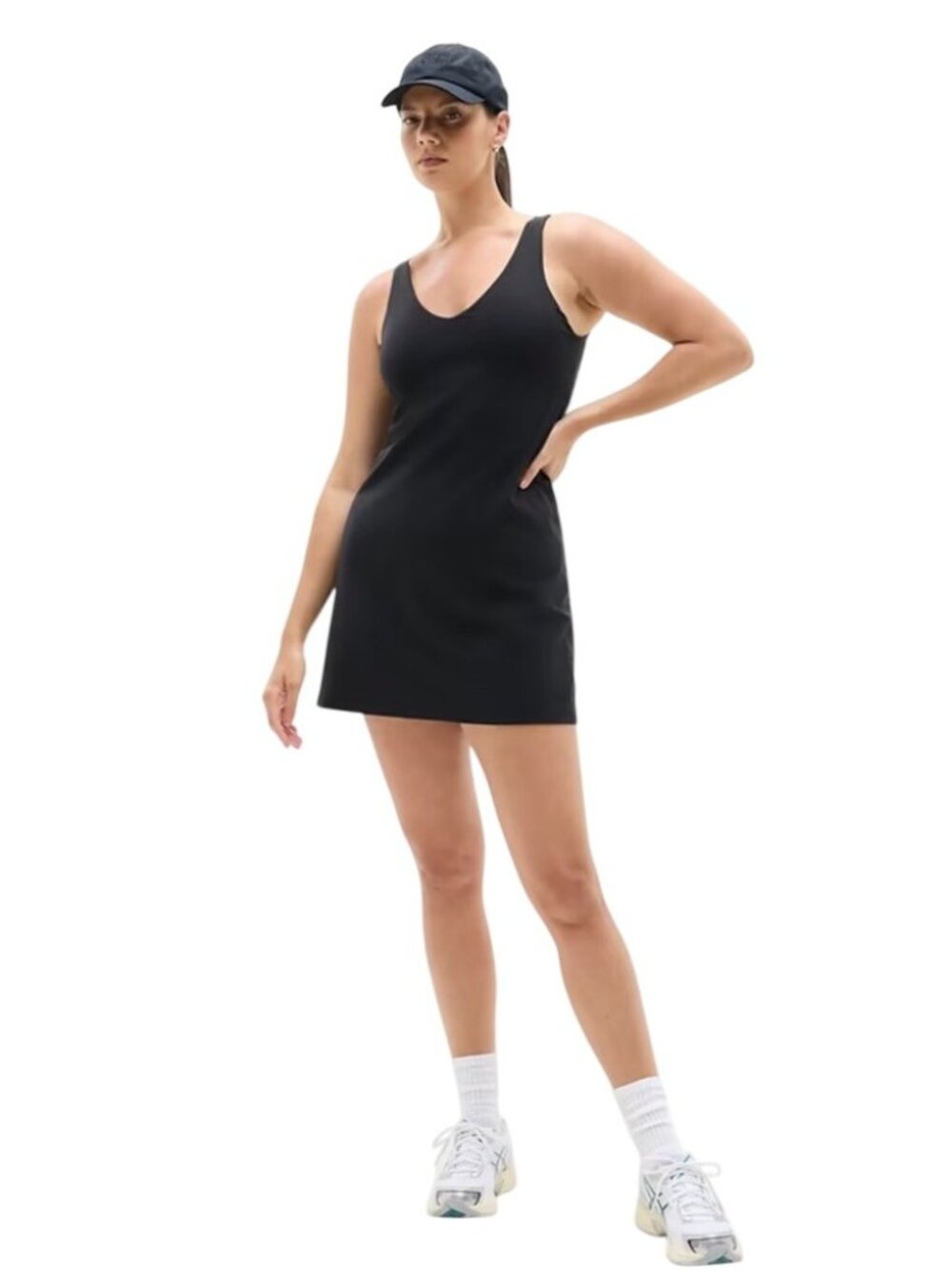 Athleta Transcend Dress Women's Small Black V-Neck Sleeveless Mini Stretch Knit